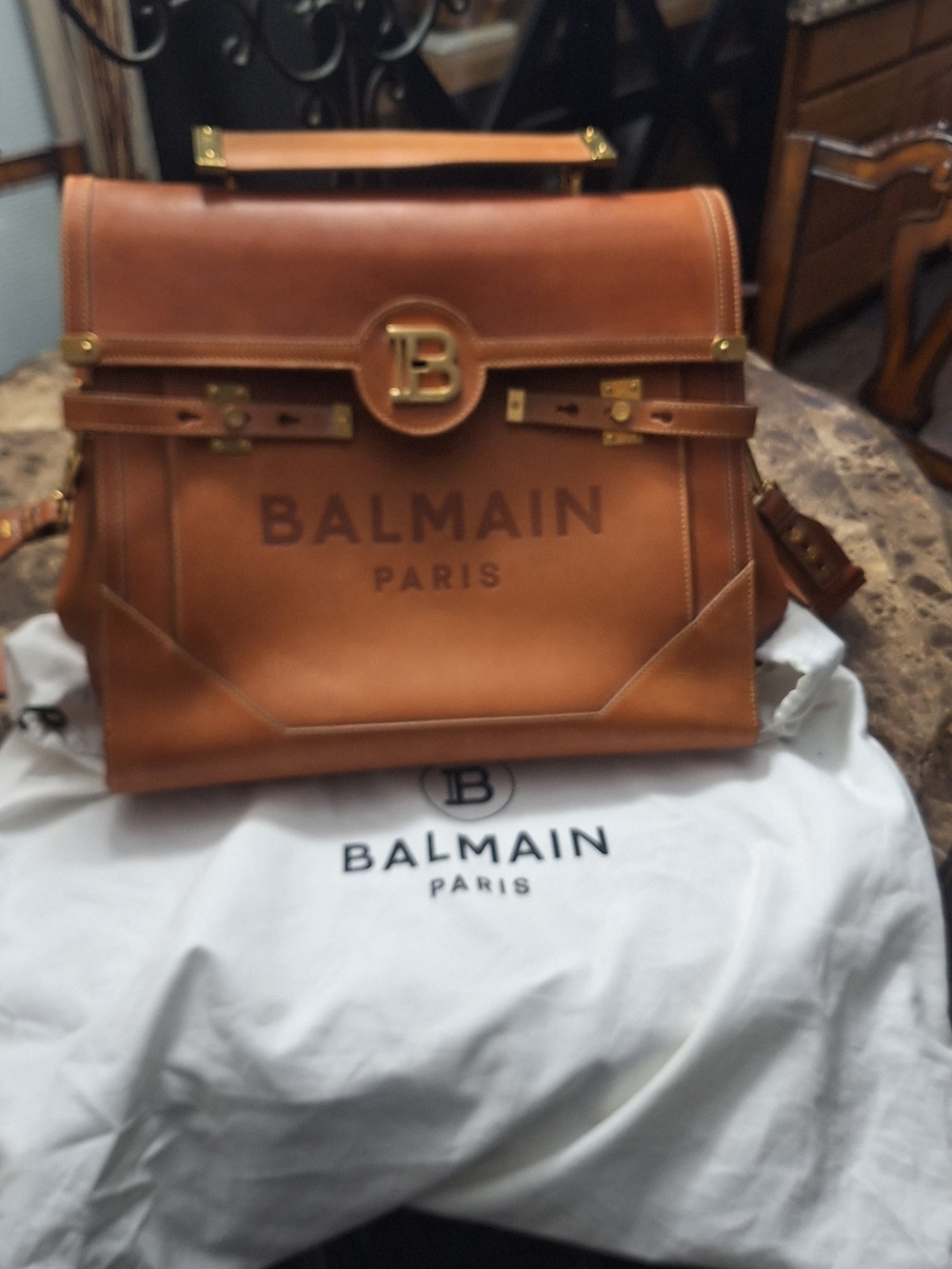Balmain Paris Men's Tan Leather Satchel Bag